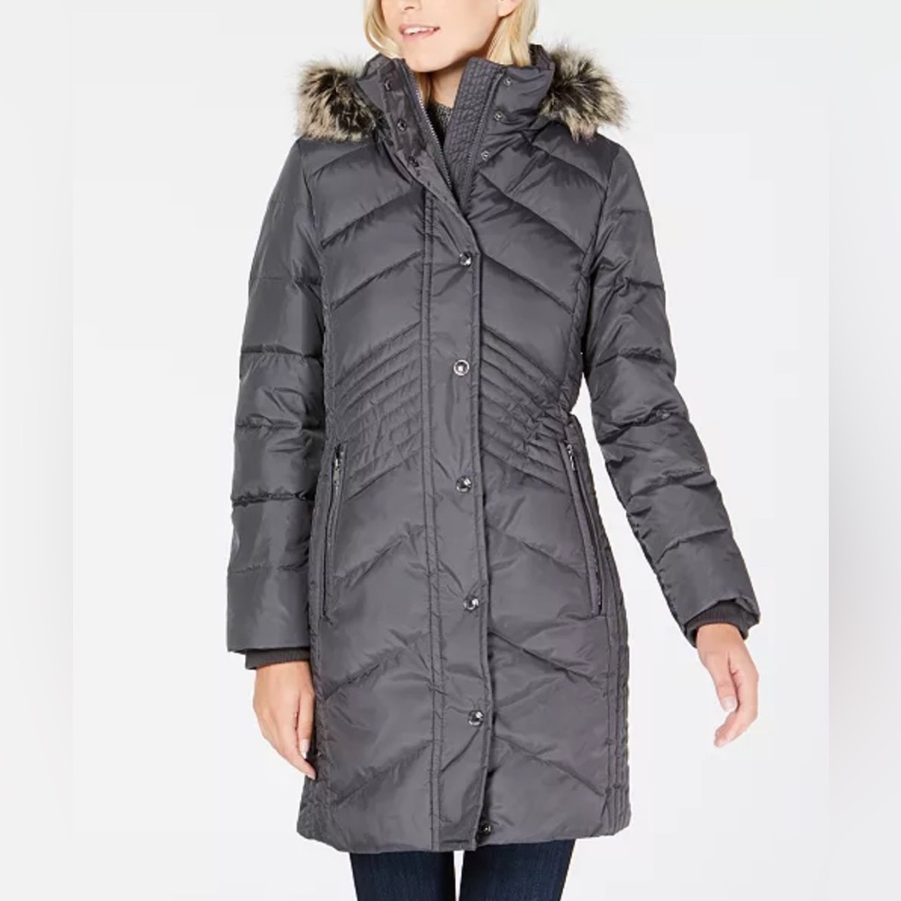 London Fog Faux Fur Hooded Down Puffer Coat, XXS